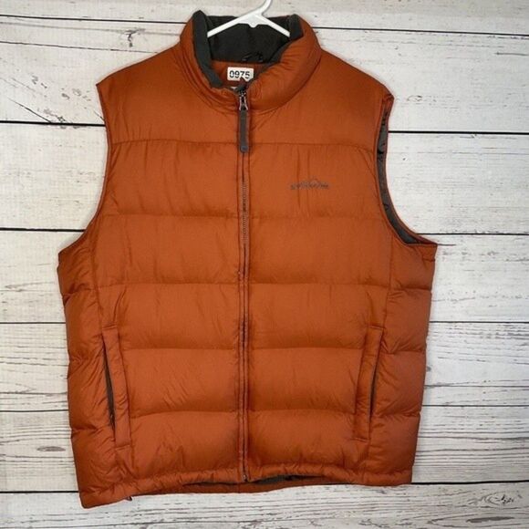 Eddie Bauer Full Zip Premium Goose Down Puffer Vest Men Size XL Orange